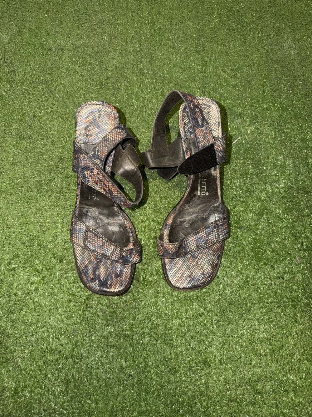 L'Autre Chose Snakeskin Print Leather Block Heel Sandals Size 39